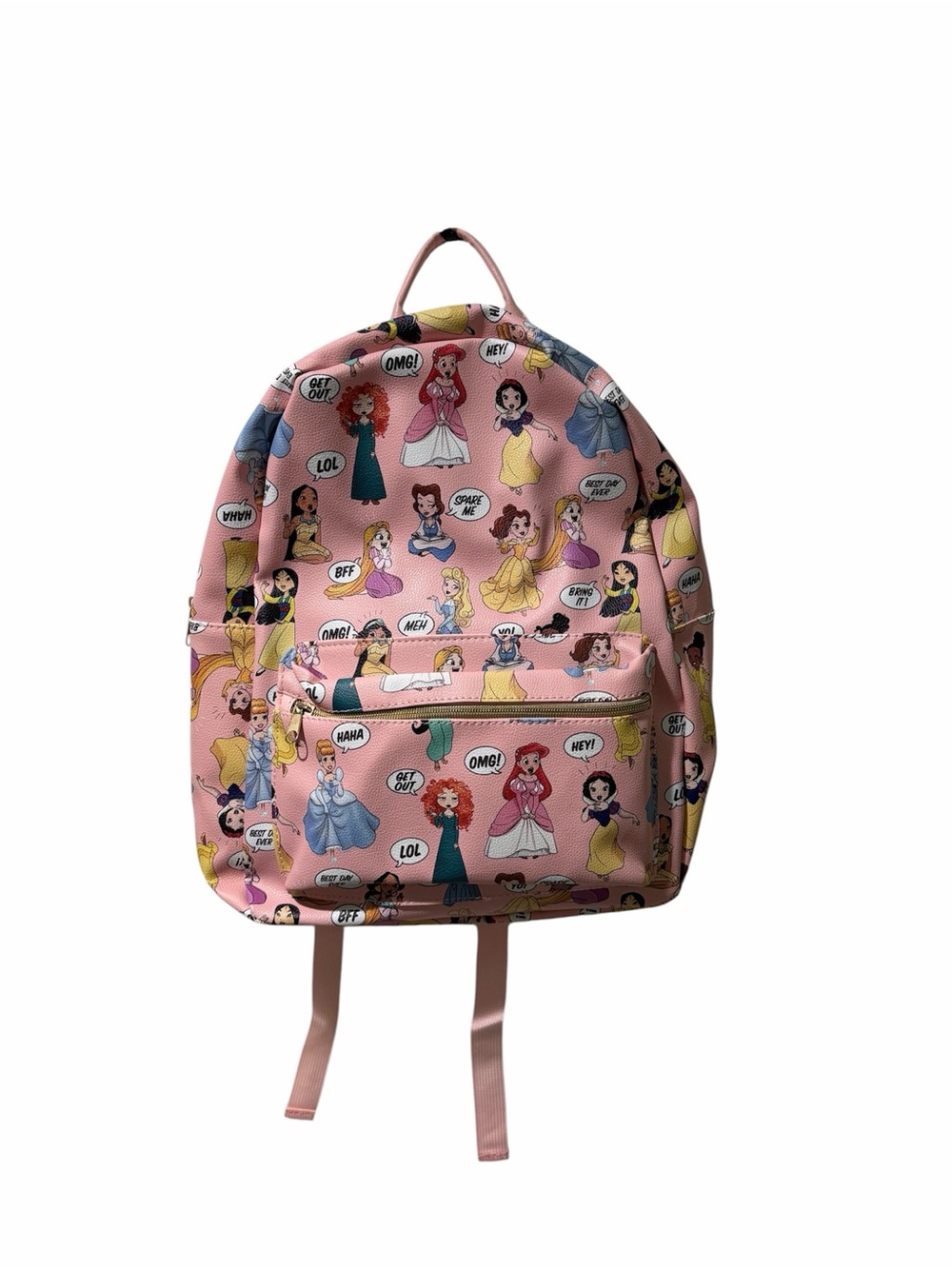 NWT Disney Princess Pink Backpack Comic Print Faux Leather Bookbag